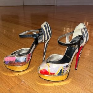 Christian Louboutin Multicolor Trash Platform Ankle Straps Pumps